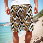Gold Tropical Skull Pattern Print Men's Cargo Shorts