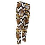 Gold Tropical Skull Pattern Print Men's Compression Pants