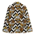 Gold Tropical Skull Pattern Print Men's Cotton Blazer