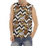 Gold Tropical Skull Pattern Print Men's Fitness Tank Top