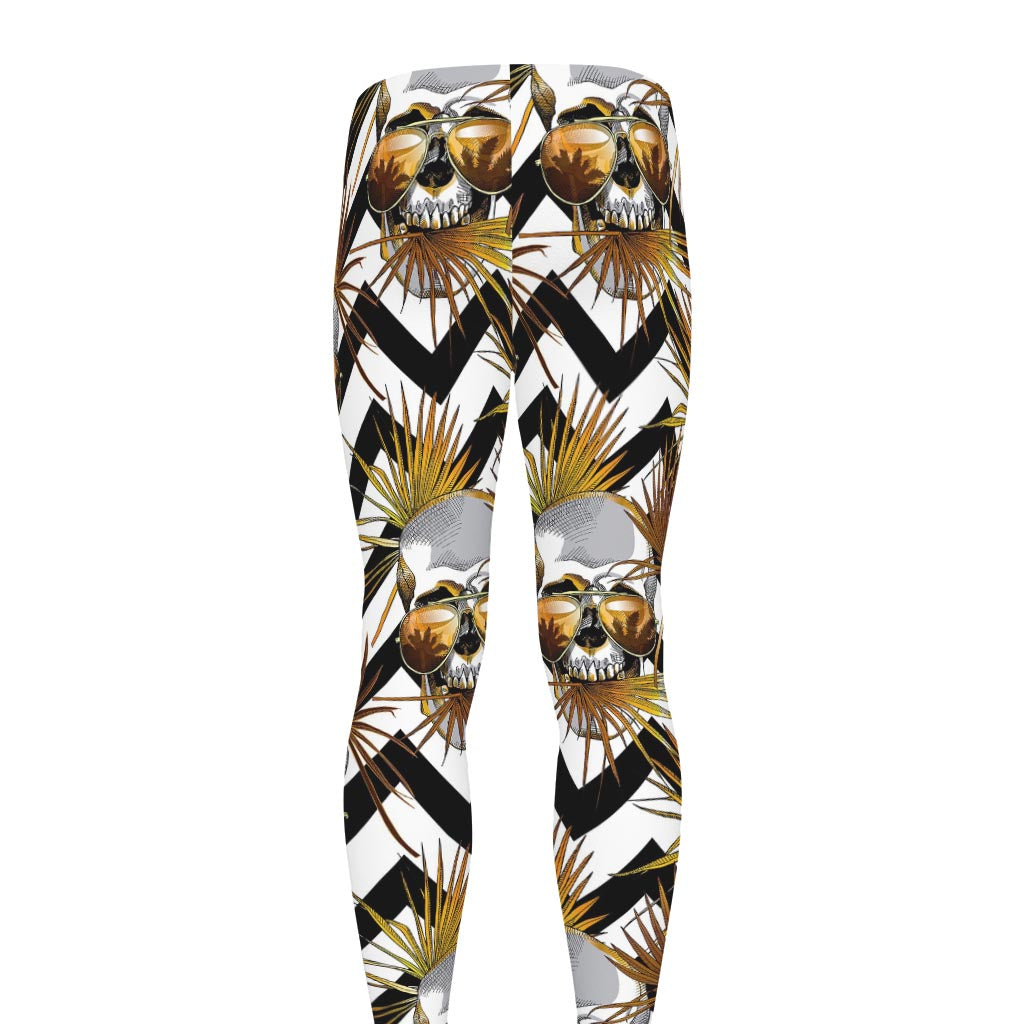 Gold Tropical Skull Pattern Print Men's leggings