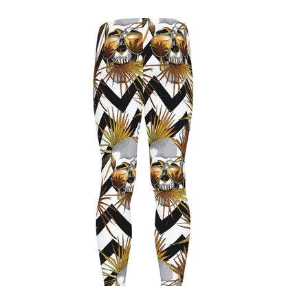 Gold Tropical Skull Pattern Print Men's leggings