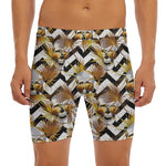 Gold Tropical Skull Pattern Print Men's Long Boxer Briefs