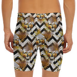 Gold Tropical Skull Pattern Print Men's Long Boxer Briefs