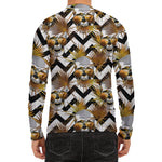 Gold Tropical Skull Pattern Print Men's Long Sleeve Rash Guard