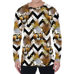 Gold Tropical Skull Pattern Print Men's Long Sleeve T-Shirt