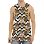 Gold Tropical Skull Pattern Print Men's Muscle Tank Top