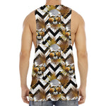 Gold Tropical Skull Pattern Print Men's Muscle Tank Top