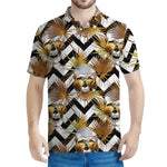 Gold Tropical Skull Pattern Print Men's Polo Shirt