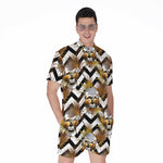 Gold Tropical Skull Pattern Print Men's Rompers