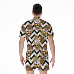 Gold Tropical Skull Pattern Print Men's Rompers