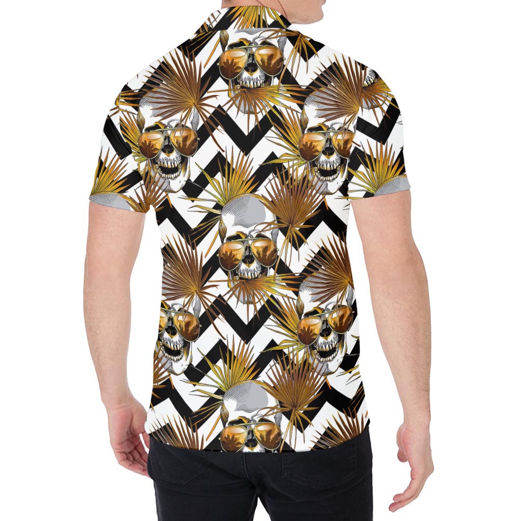 Gold Tropical Skull Pattern Print Men's Shirt