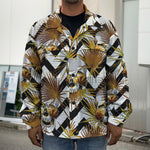Gold Tropical Skull Pattern Print Men's Shirt Jacket