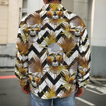 Gold Tropical Skull Pattern Print Men's Shirt Jacket