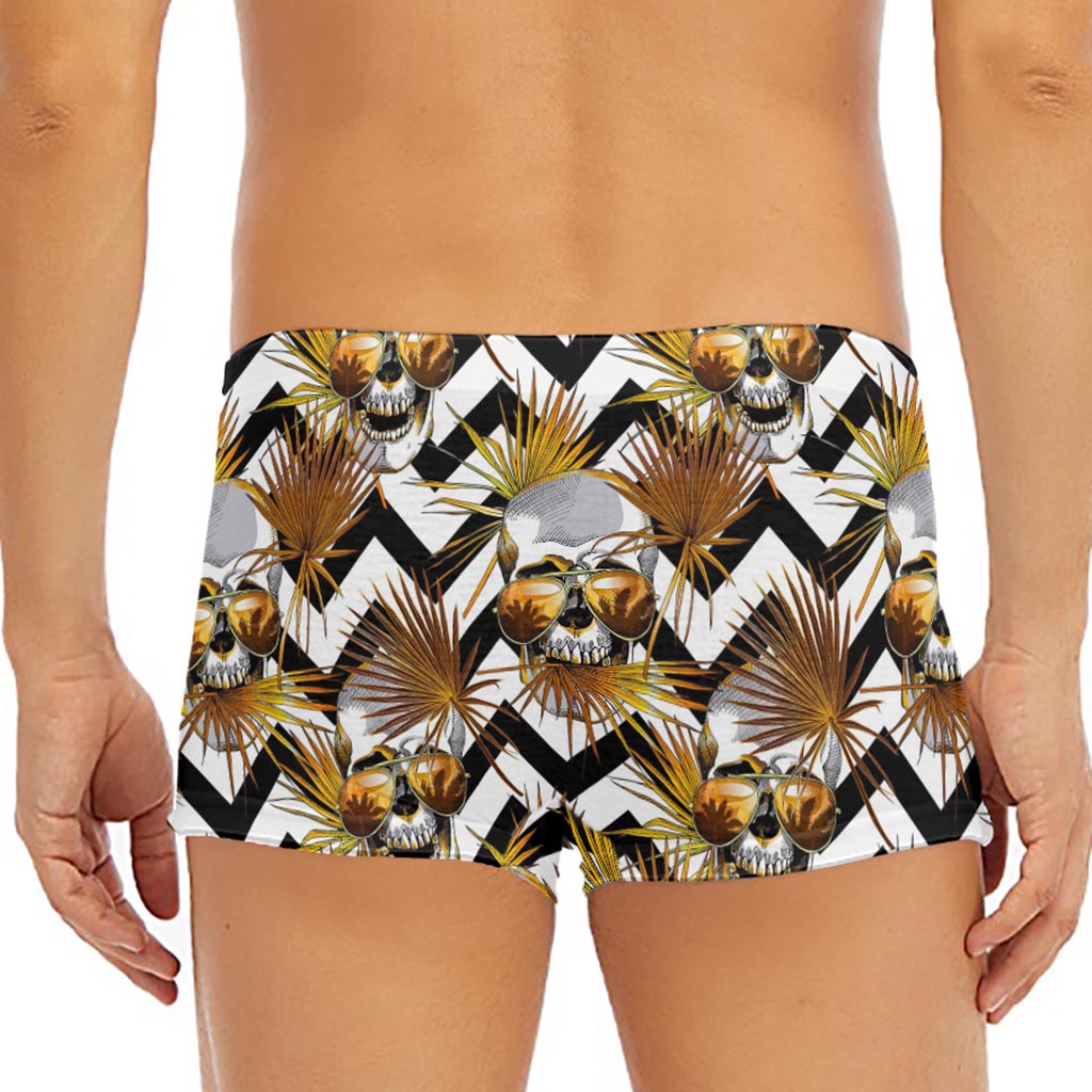 Gold Tropical Skull Pattern Print Men's Short Boxer Briefs