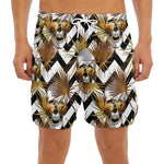 Gold Tropical Skull Pattern Print Men's Split Running Shorts