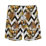 Gold Tropical Skull Pattern Print Men's Sports Shorts