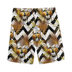 Gold Tropical Skull Pattern Print Men's Sports Shorts