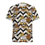 Gold Tropical Skull Pattern Print Men's Sports T-Shirt