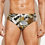 Gold Tropical Skull Pattern Print Men's Swim Briefs