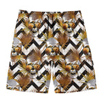 Gold Tropical Skull Pattern Print Men's Swim Trunks