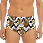 Gold Tropical Skull Pattern Print Men's Triangle Swim Briefs