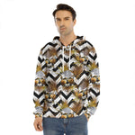 Gold Tropical Skull Pattern Print Men's Velvet Pullover Hoodie