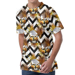 Gold Tropical Skull Pattern Print Men's Velvet T-Shirt