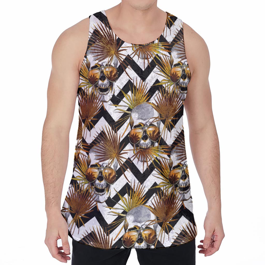 Gold Tropical Skull Pattern Print Men's Velvet Tank Top