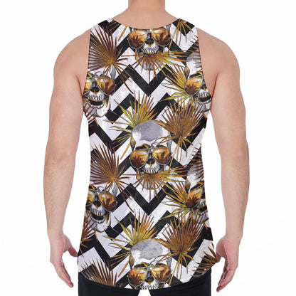 Gold Tropical Skull Pattern Print Men's Velvet Tank Top