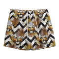 Gold Tropical Skull Pattern Print Mesh Shorts