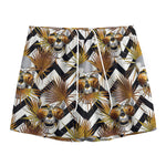 Gold Tropical Skull Pattern Print Mesh Shorts