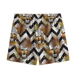 Gold Tropical Skull Pattern Print Mesh Shorts