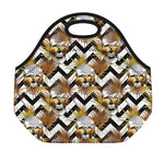 Gold Tropical Skull Pattern Print Neoprene Lunch Bag