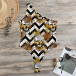 Gold Tropical Skull Pattern Print One Shoulder Bodysuit