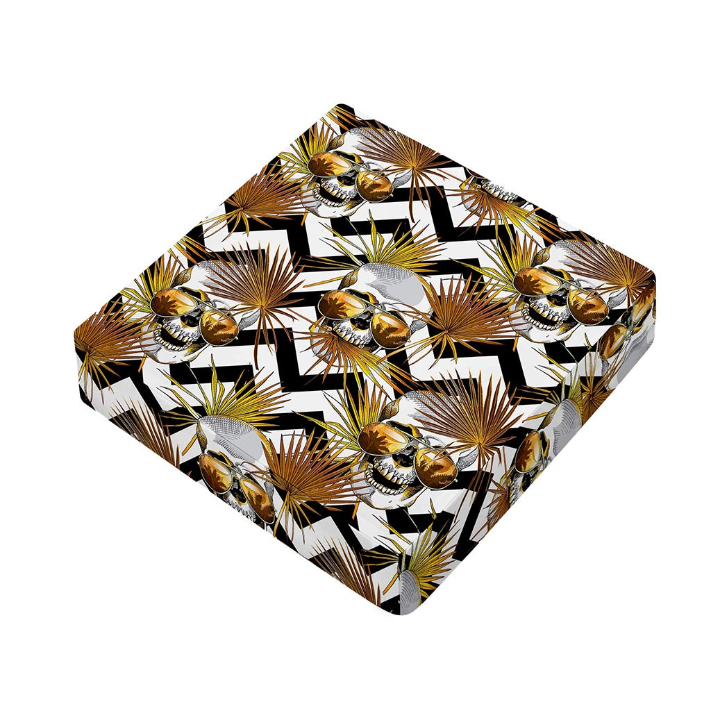 Gold Tropical Skull Pattern Print Outdoor Seat Cushion Cover