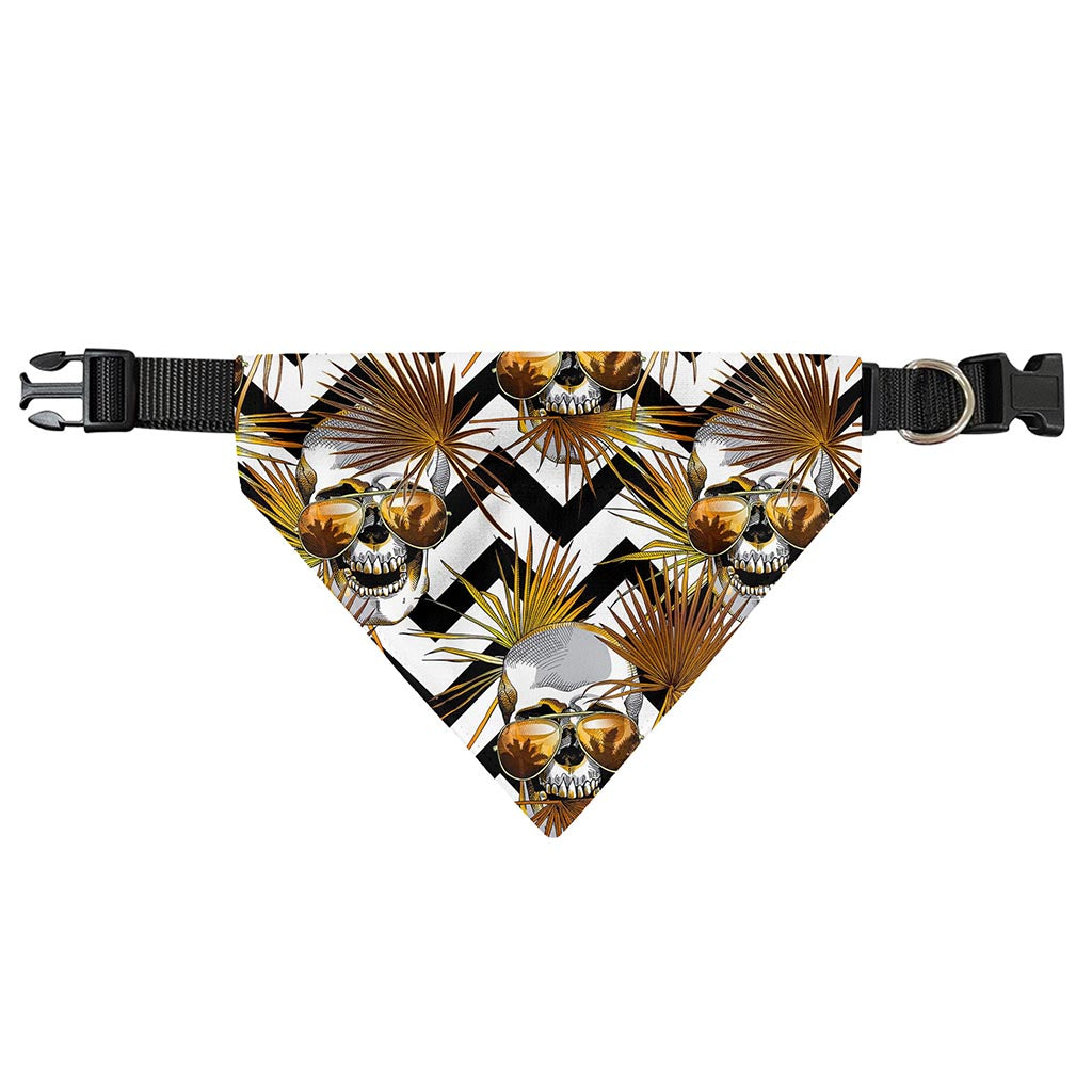 Gold Tropical Skull Pattern Print Over The Collar Dog Bandana