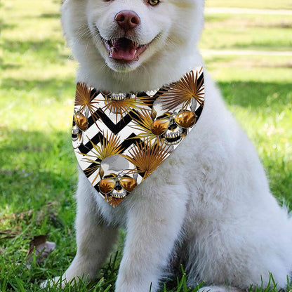 Gold Tropical Skull Pattern Print Over The Collar Dog Bandana