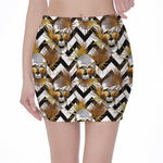 Gold Tropical Skull Pattern Print Pencil Mini Skirt