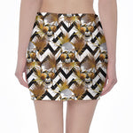 Gold Tropical Skull Pattern Print Pencil Mini Skirt