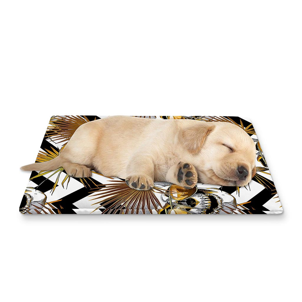 Gold Tropical Skull Pattern Print Pet Cooling Mat Cover