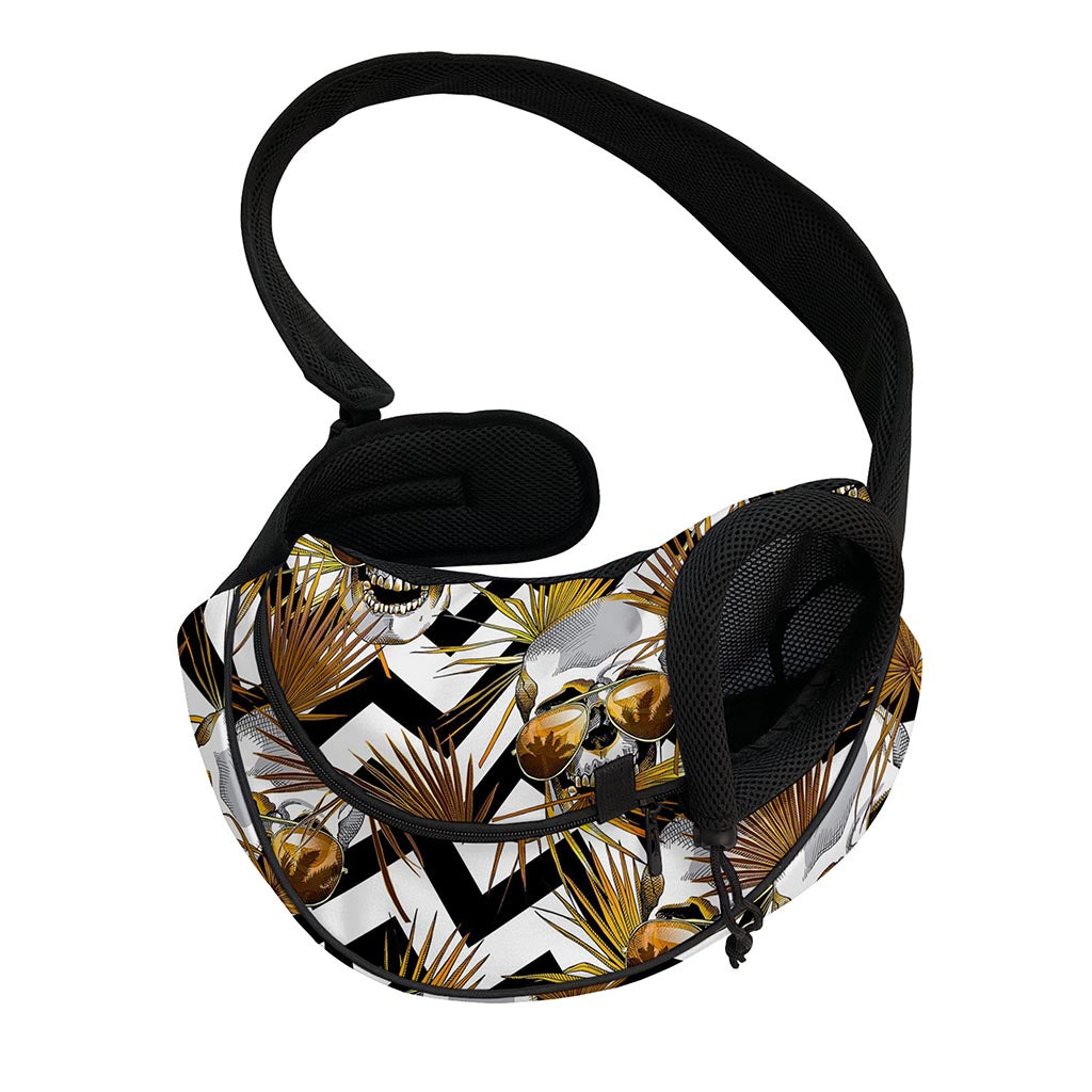 Gold Tropical Skull Pattern Print Pet Sling Carrier