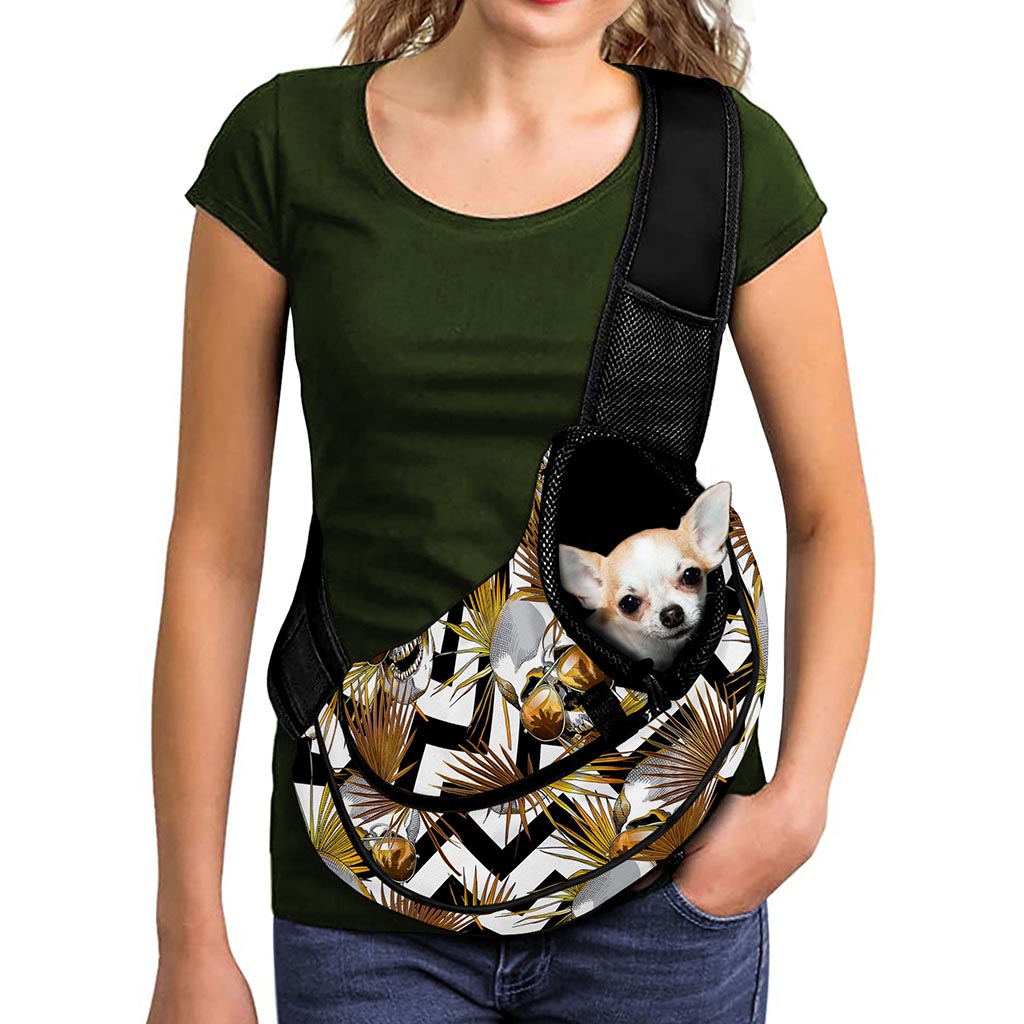 Gold Tropical Skull Pattern Print Pet Sling Carrier