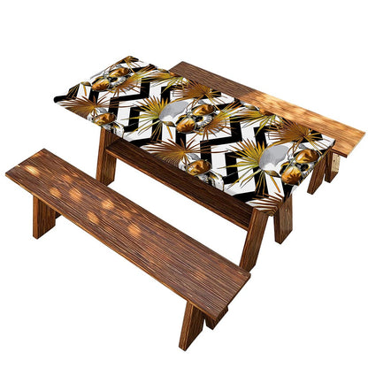 Gold Tropical Skull Pattern Print Picnic Table Cover
