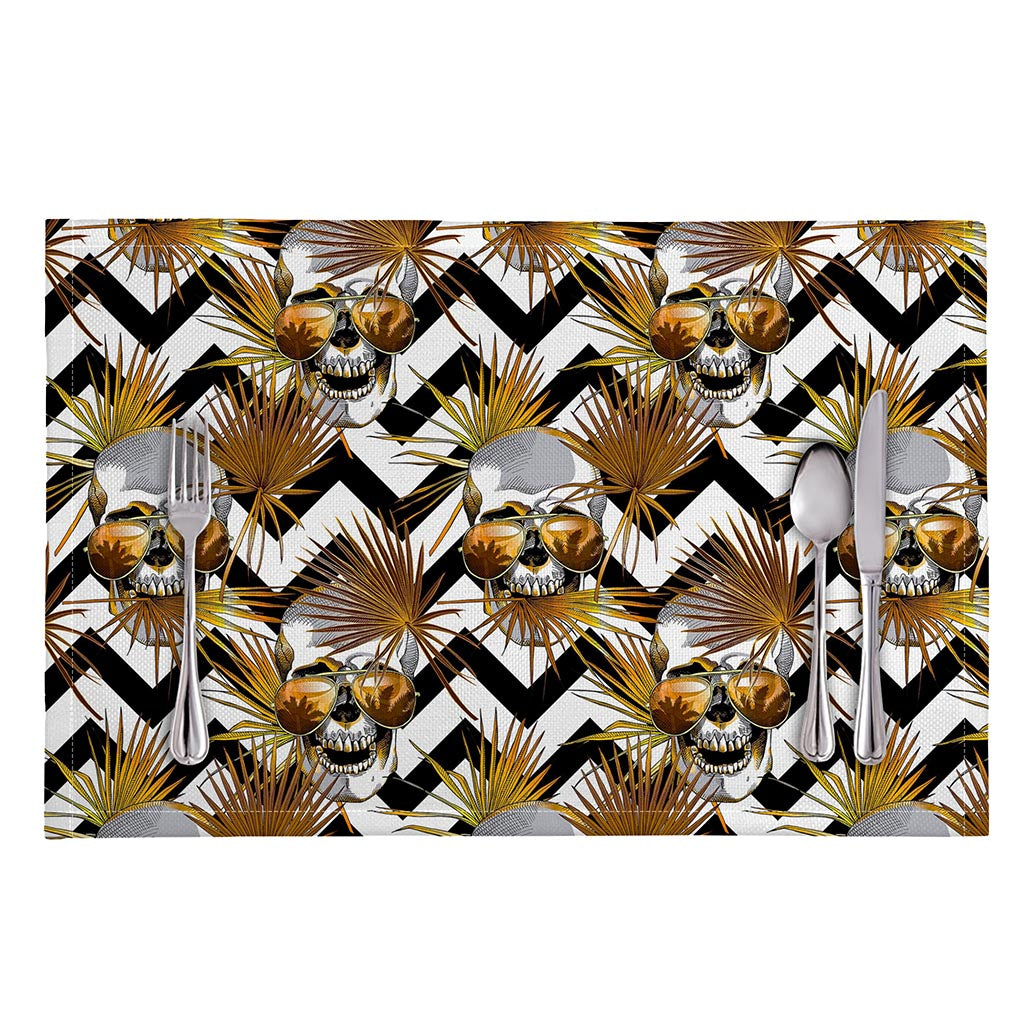 Gold Tropical Skull Pattern Print Placemat