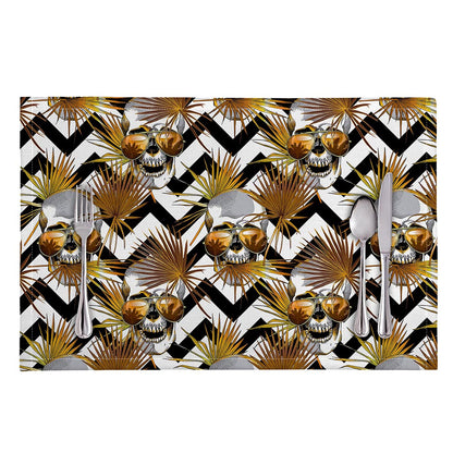 Gold Tropical Skull Pattern Print Placemat