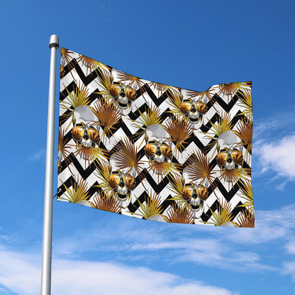 Gold Tropical Skull Pattern Print Polyester Flag