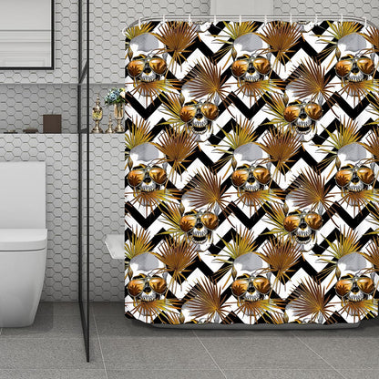 Gold Tropical Skull Pattern Print Polyester Shower Curtain