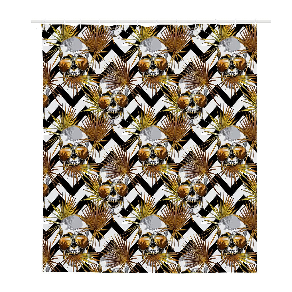 Gold Tropical Skull Pattern Print Polyester Shower Curtain
