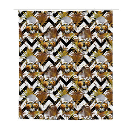 Gold Tropical Skull Pattern Print Polyester Shower Curtain